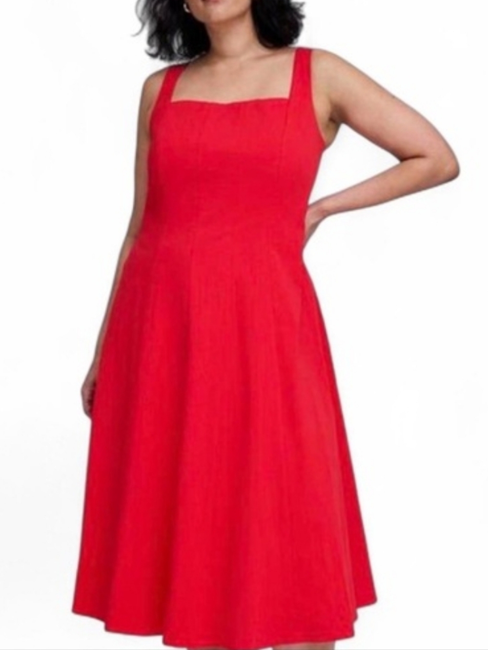 Red Square-Neck Fit & Flare Dress - Belle Isle - Picture 3 of 3